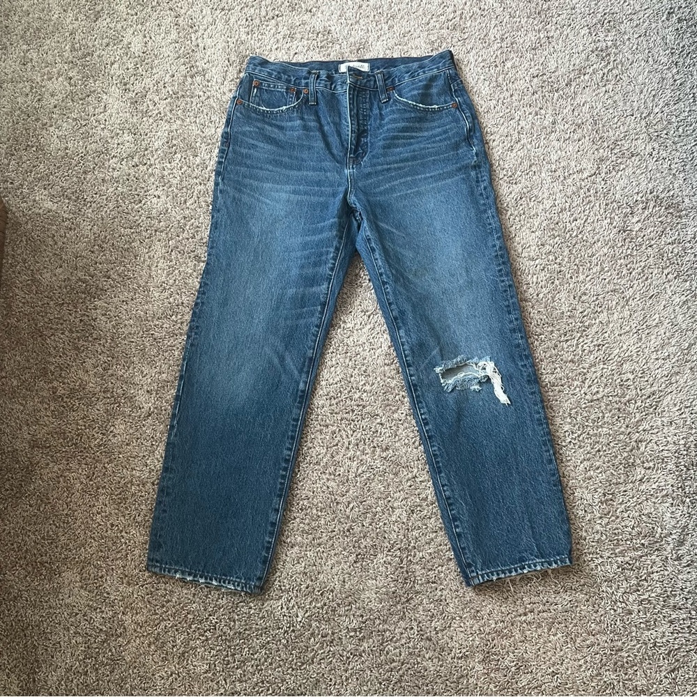 Madewell Women's High Rise Blue Jeans with Distressed Detail